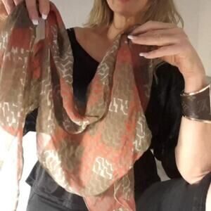 Vintage 100%  SILK Scarf Long Scarf Neutral Earthy Brown Minimalist Avante Garde